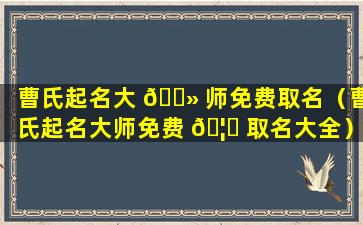 曹氏起名大 🌻 师免费取名（曹氏起名大师免费 🦟 取名大全）